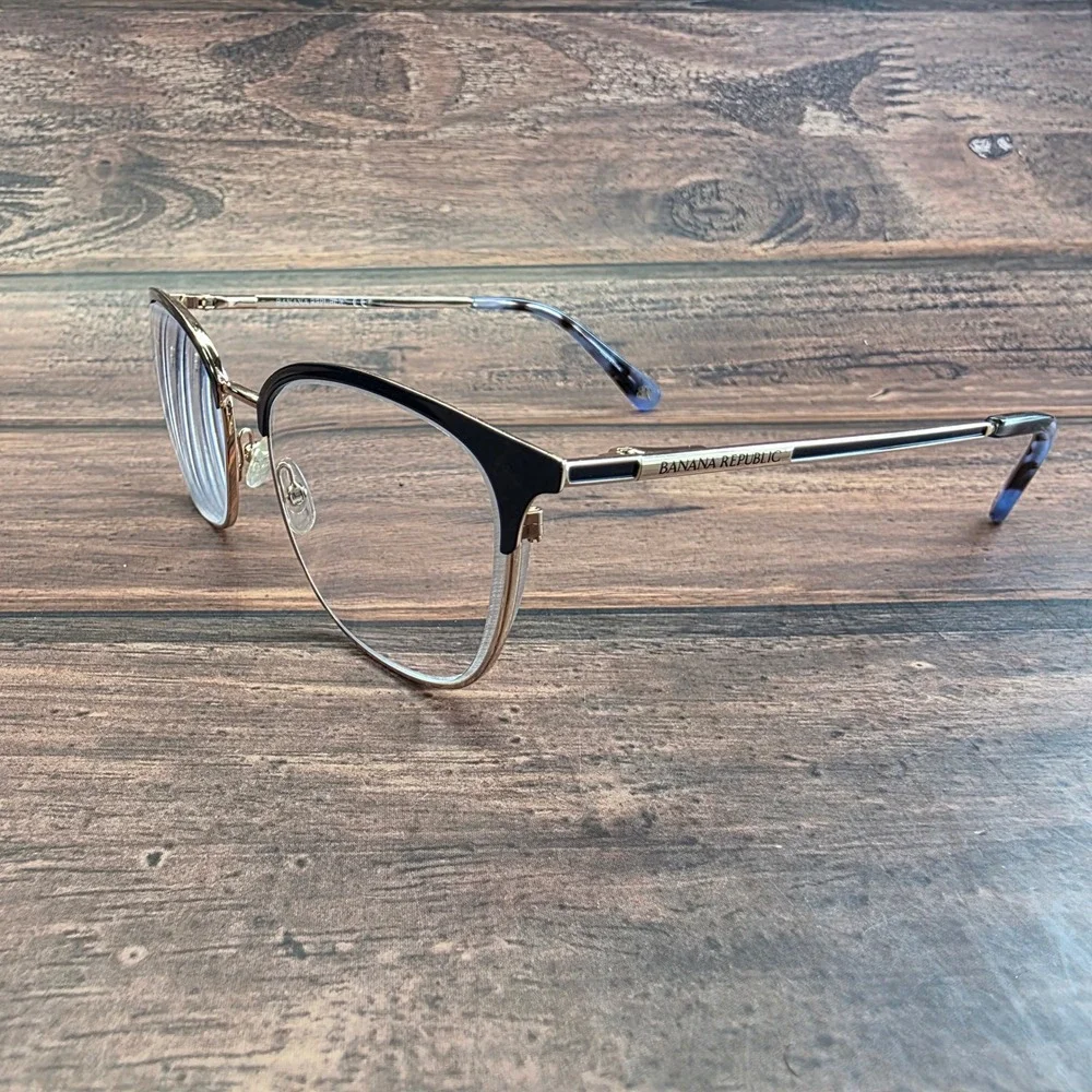 Banana Republic Isadora KY2 Cat Eye‎ Eyeglasses Black Gold Metal Frame 135mm
